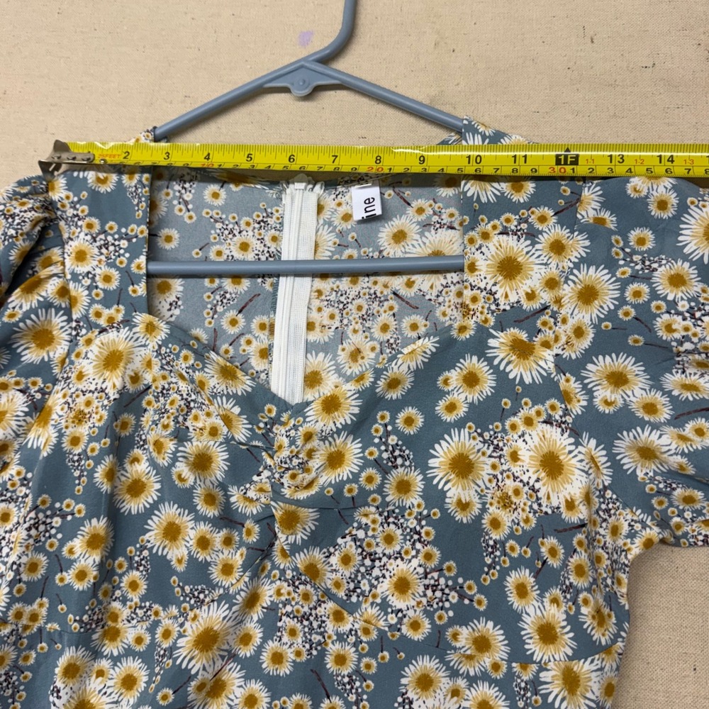 Nnine Womens Blue Floral Daisy Print Puff Sleeve Midi Dress Size M Sweetheart - Picture 8 of 14